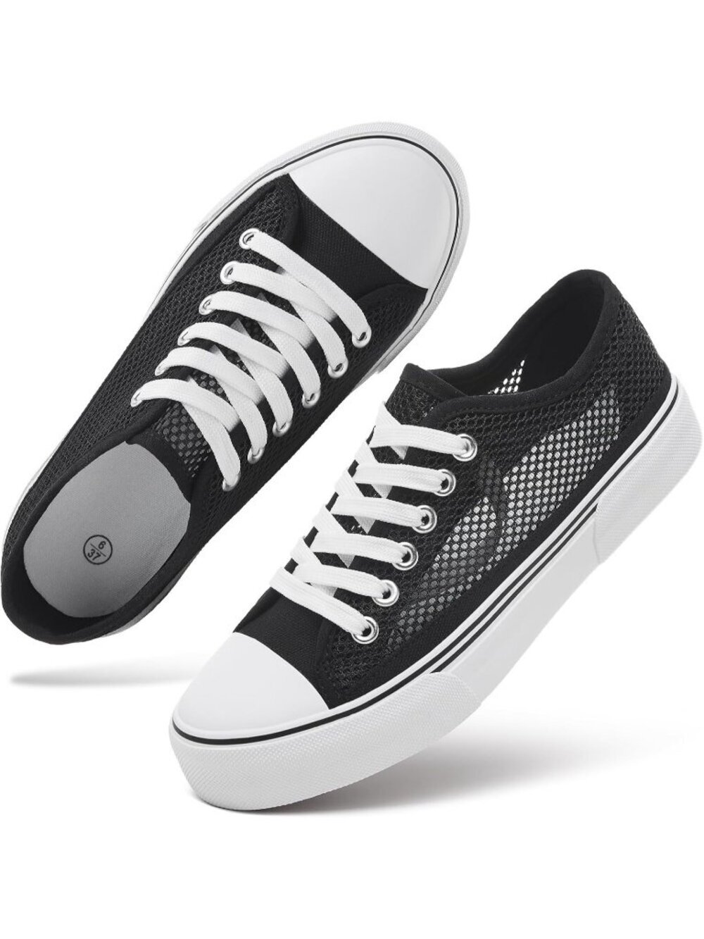 Women's Black Mesh Low Top Canvas Rubber Slip on Casual Tennis Fashion Sneaker